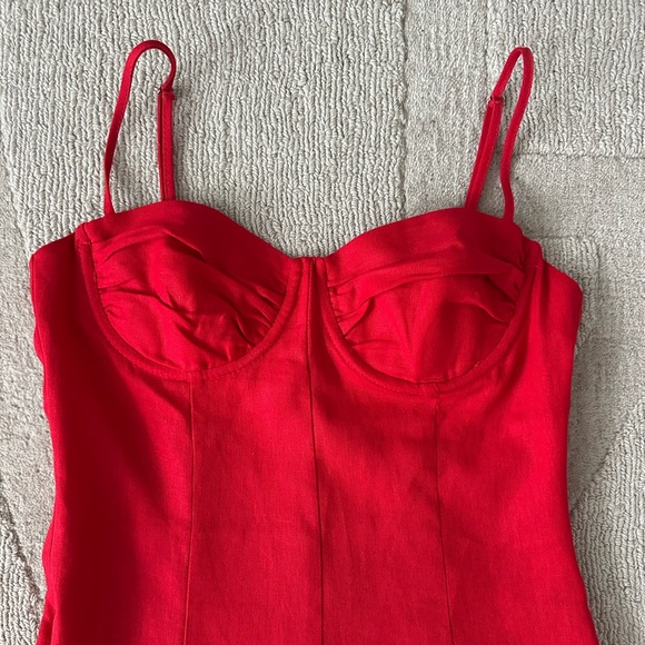 Zara Red Linen Midi Dress - Picture 5 of 6